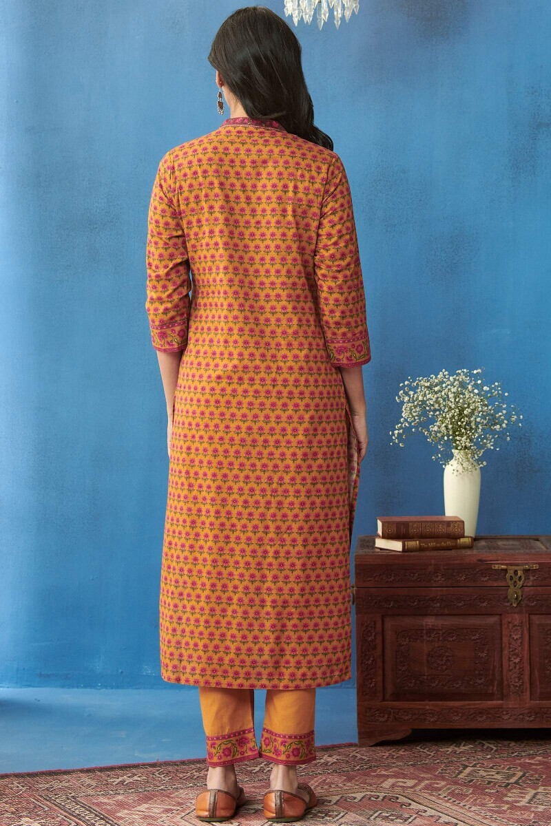 Mahnoor Ameera Kurta Mustard Printed Straight Cotton Kurta - Image 7